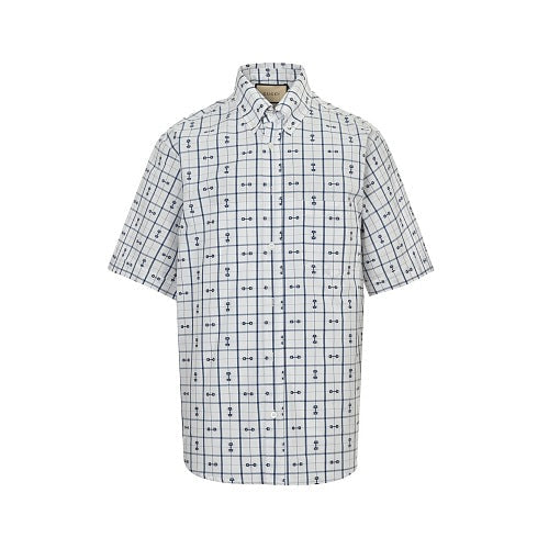 Gucci Signature Script Striped Cotton Long-Sleeve Shirt — Light Blue