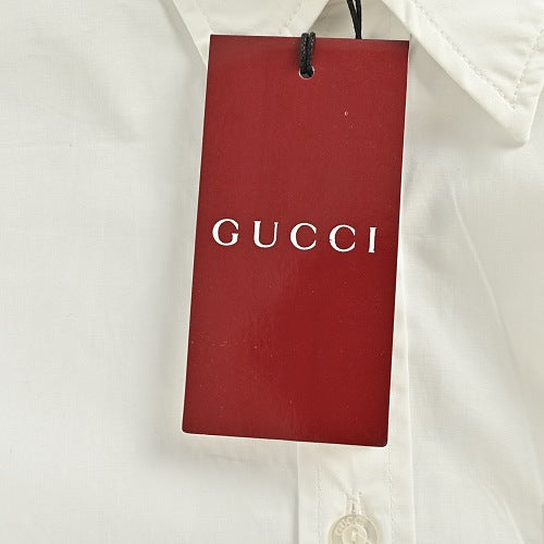 Gucci Signature Script Allover Print Striped Cotton Shirt — Light Blue