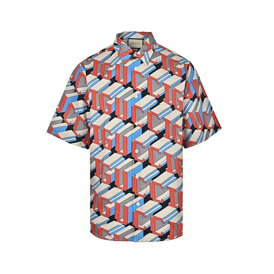 Gucci 3D Letter Allover Print Short-Sleeve Shirt