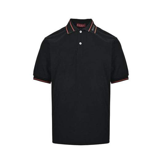 Gucci Logo Embroidered Polo Shirt – Black / White Piqué Cotton