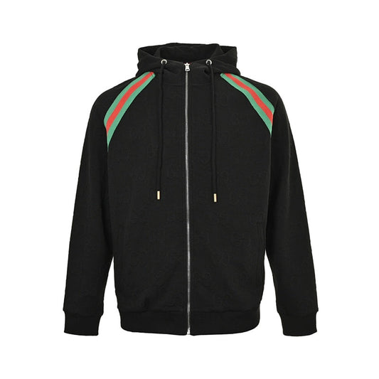 Gucci Web Stripe Full-Zip Hoodie – Black & White Oversized