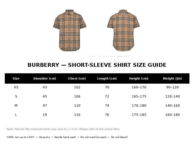 Burberry Casual Short-Sleeve Shirt#02 - English Size Chart
