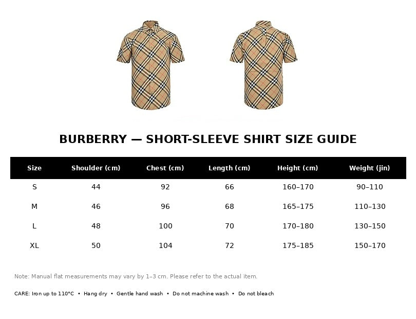 Burberry Casual Short-Sleeve Shirt#03 - English Size Chart