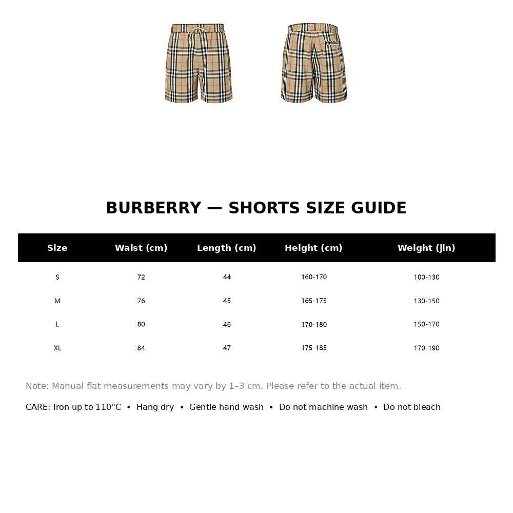 Burberry Casual Shorts#02 - English Size Chart