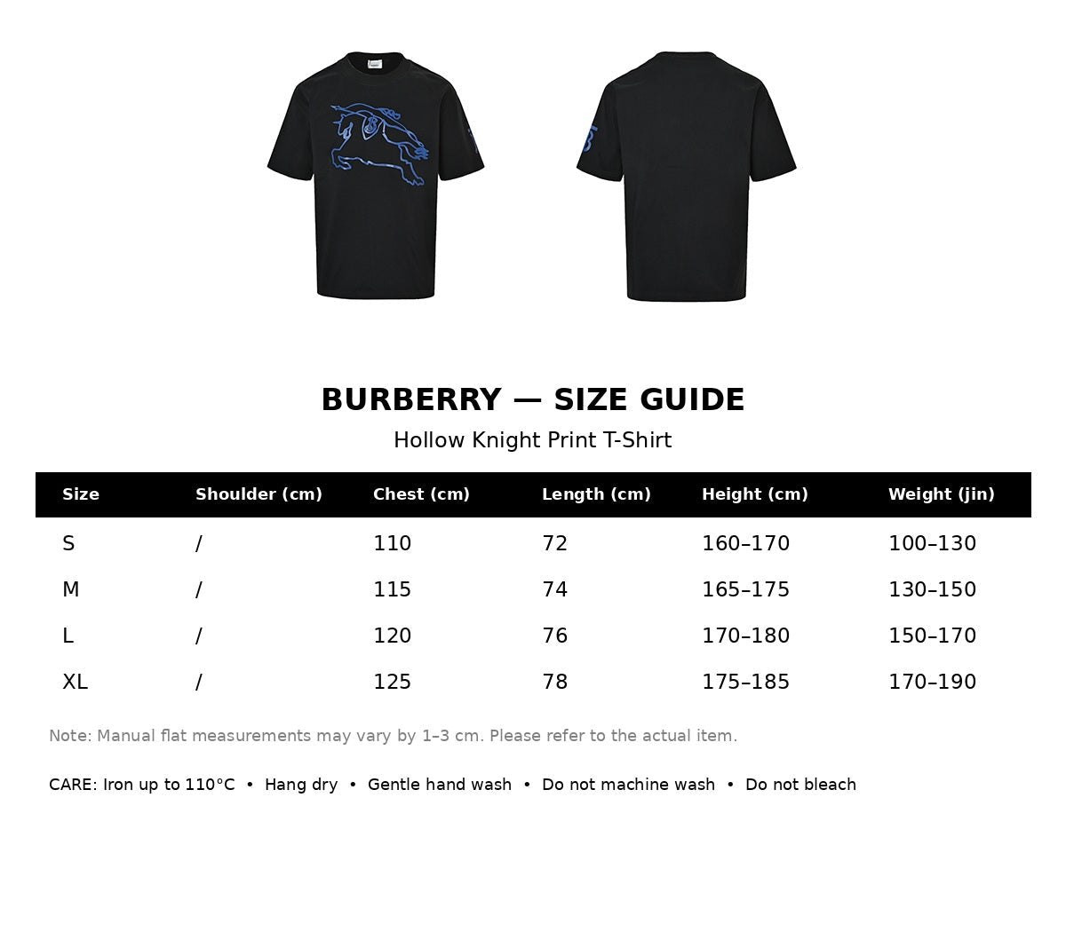 Burberry Casual T-shirt#08 - English Size Chart