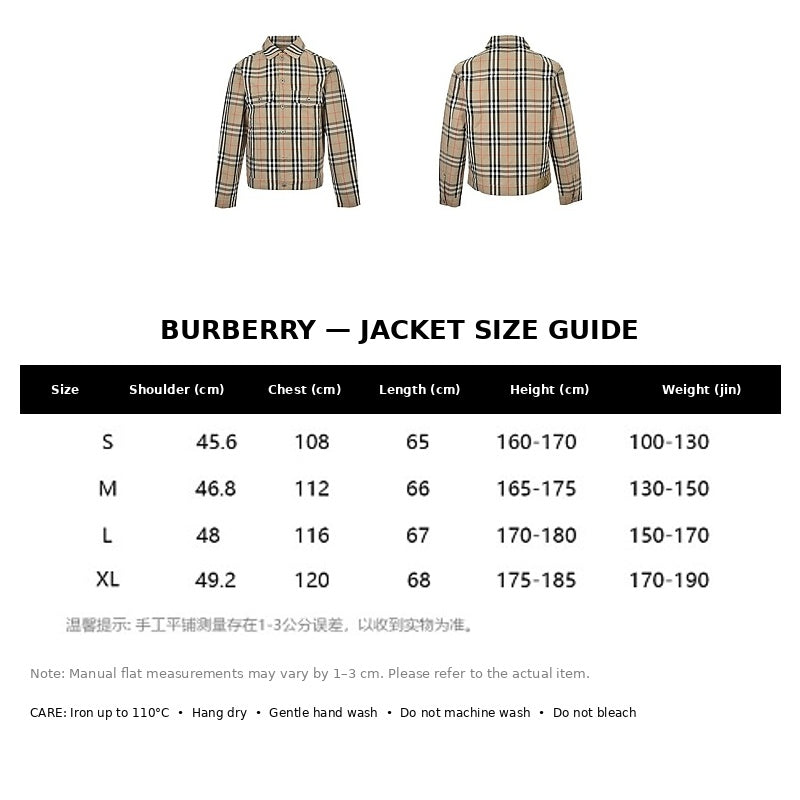 Burberry Casual Jacket#04 - English Size Chart