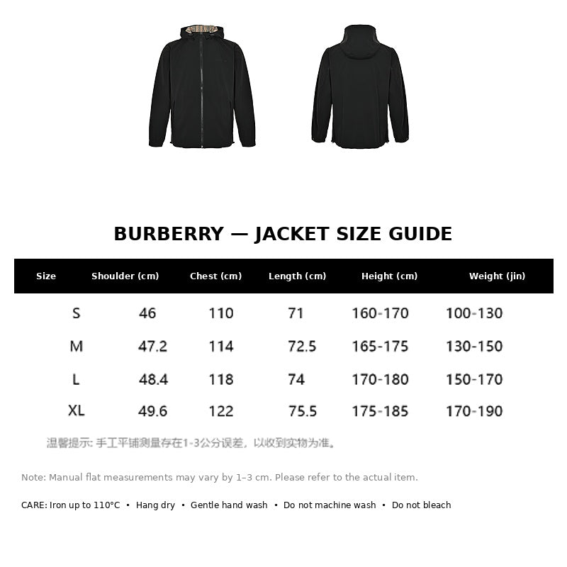 Burberry Casual Jacket#12 - English Size Chart