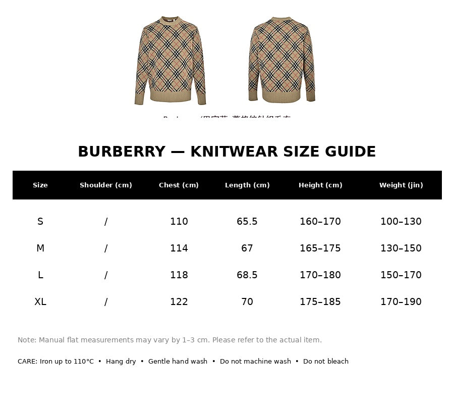 Burberry Casual Knitwear#01 - English Size Chart