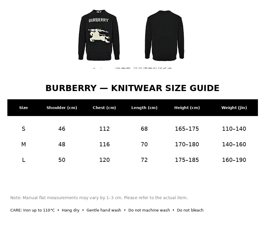 Burberry Casual Knitwear#02 - English Size Chart
