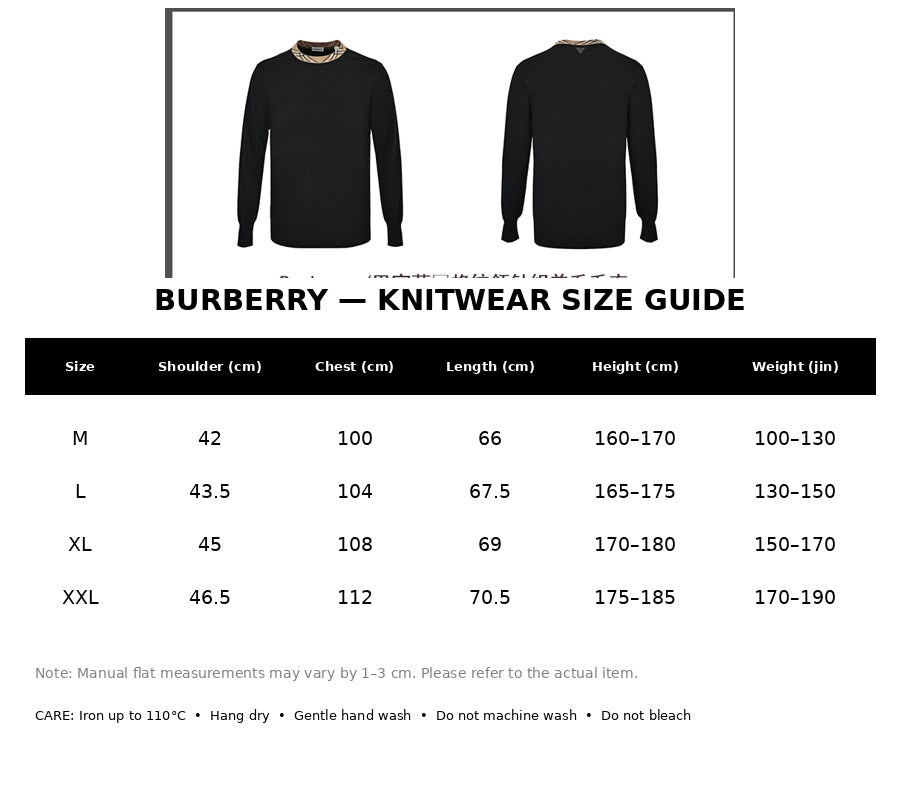 Burberry Casual Knitwear#07 - English Size Chart
