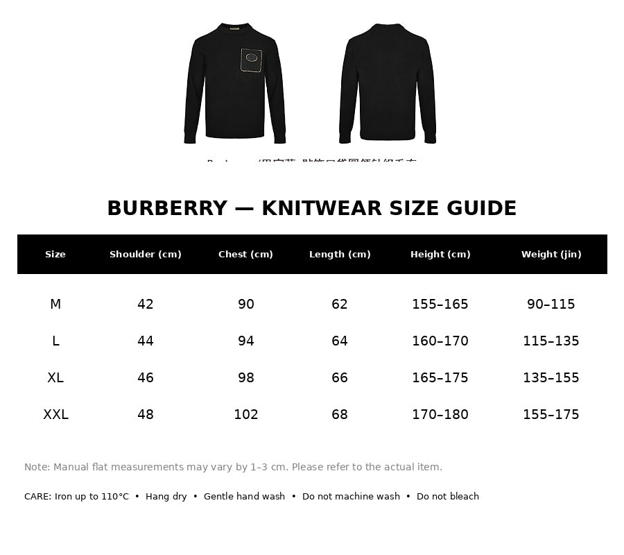 Burberry Casual Knitwear#13 - English Size Chart