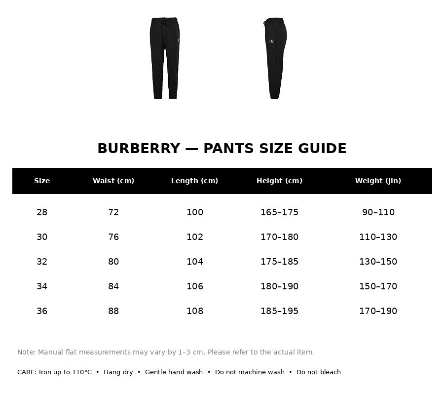 Burberry Casual Pants#21 - English Size Chart