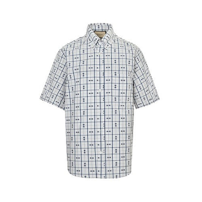 Gucci Signature Script Striped Cotton Long-Sleeve Shirt — Light Blue