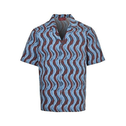 Gucci Wave Print Short-Sleeve Bowling Shirt