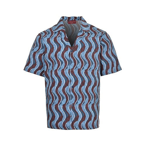 Gucci Wave Print Short-Sleeve Bowling Shirt