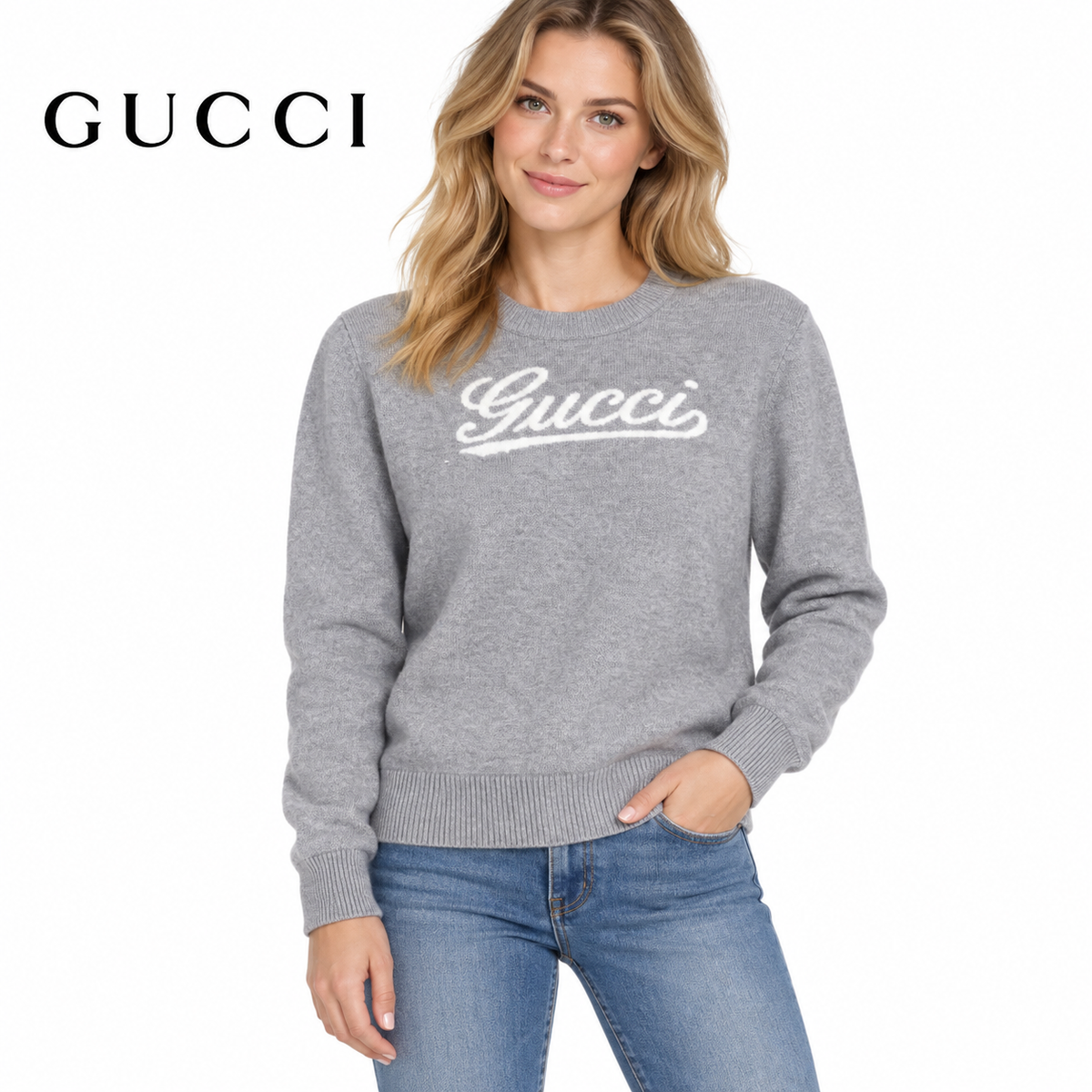 Gucci Unisex Jacquard Embroidered Crewneck Sweater