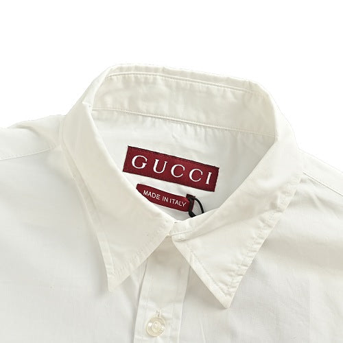 Gucci Signature Script Allover Print Striped Cotton Shirt — Light Blue