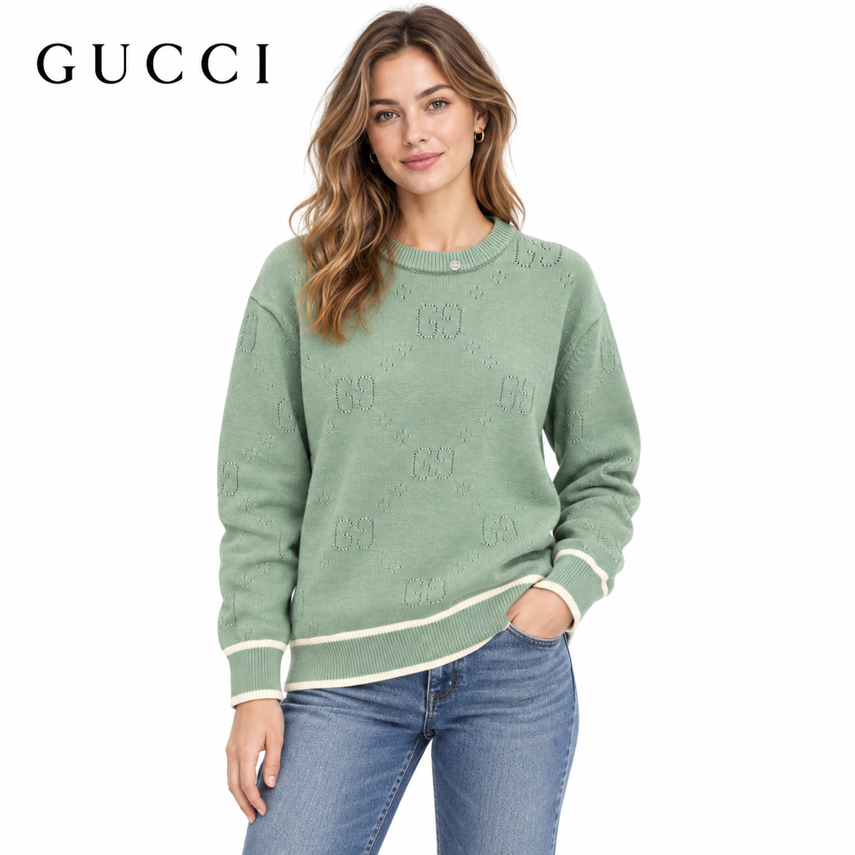 Gucci Unisex Jacquard Open-Knit Crewneck Sweater