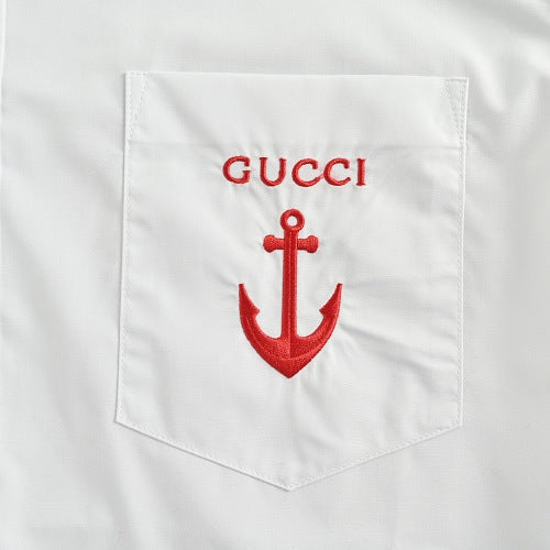 Gucci Anchor Embroidered Striped Cotton Long-Sleeve Shirt – White
