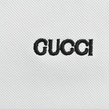Gucci Embroidered Logo Polo Shirt — White Piqué