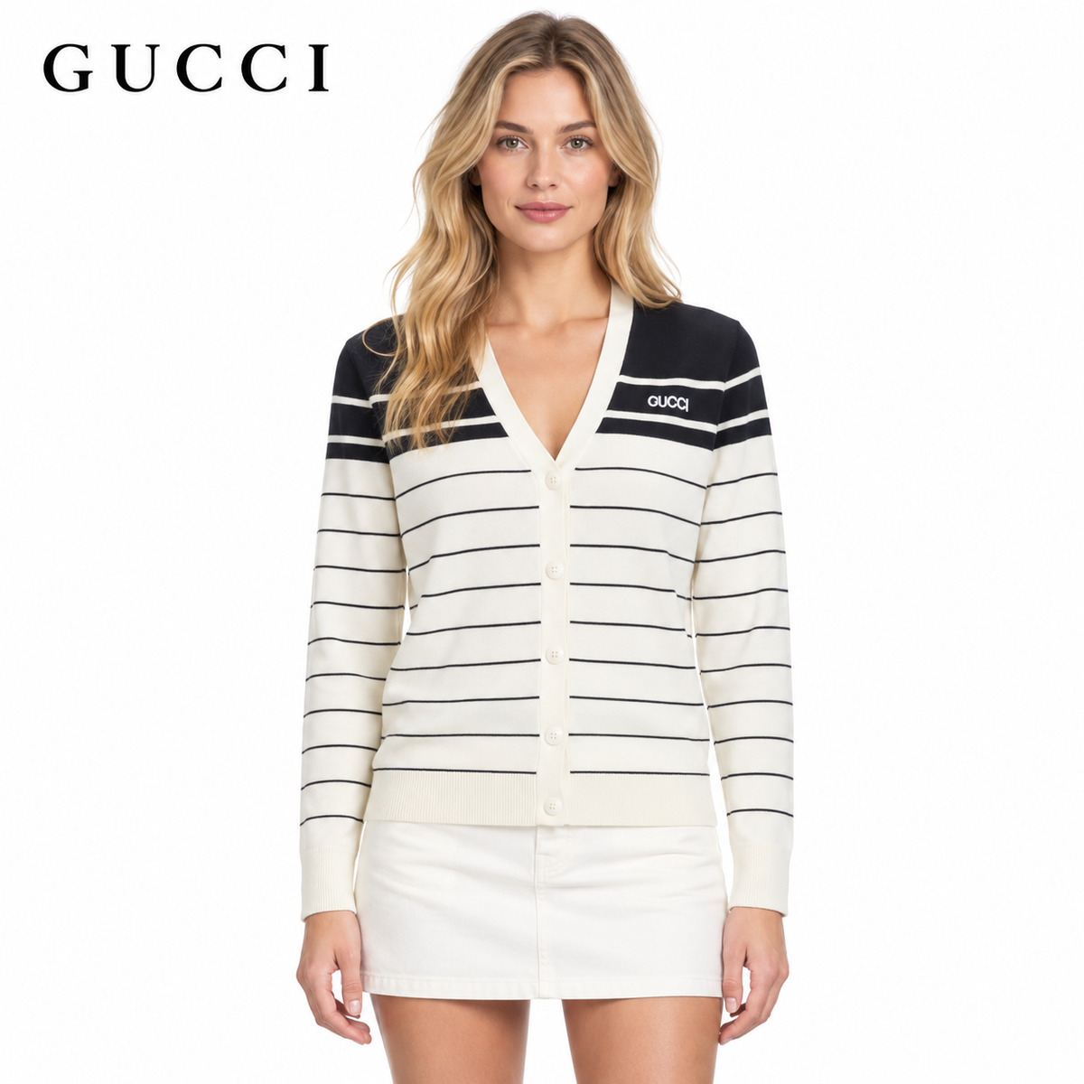 Gucci Unisex Embroidered Striped Cardigan