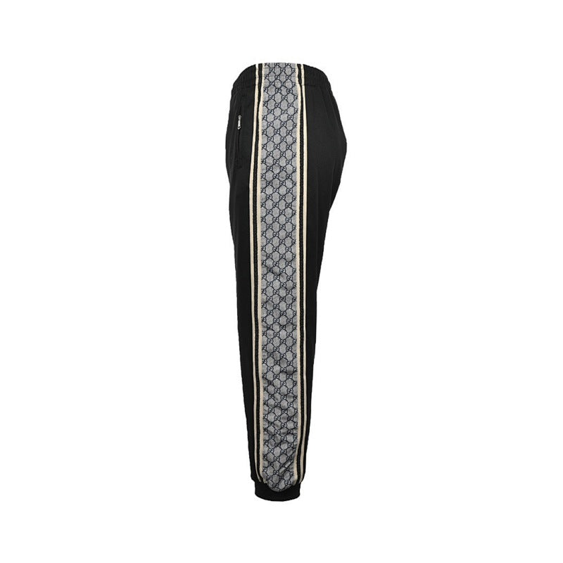 Gucci GG Supreme Jacquard Jogger Pants — Dark Charcoal with Web Stripe