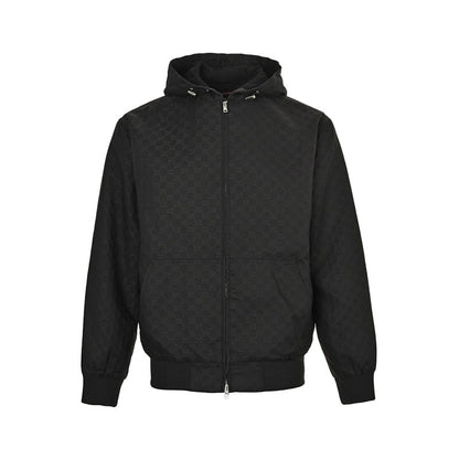 Gucci Textured Bomber Hoodie Jacket – Black & Military Green