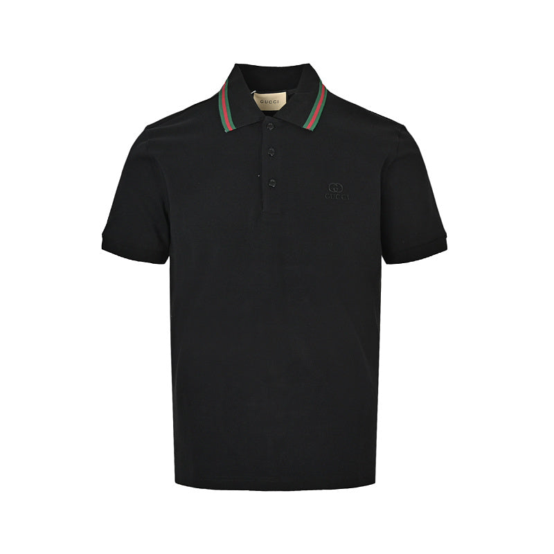 Gucci Web Stripe Collar GG Embroidered Polo Shirt