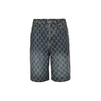 Gucci GG Monogram Allover Print Denim Shorts in Blue