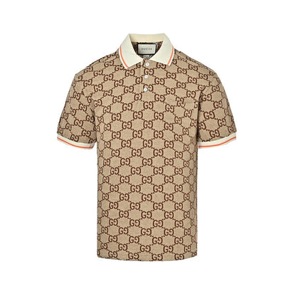 Gucci Maxi GG Allover Print Polo Shirt in Camel