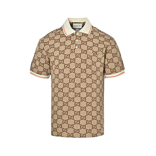 Gucci Maxi GG Allover Print Polo Shirt in Camel