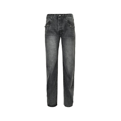 Gucci GG Monogram Straight-Leg Jeans with Horsebit Chain