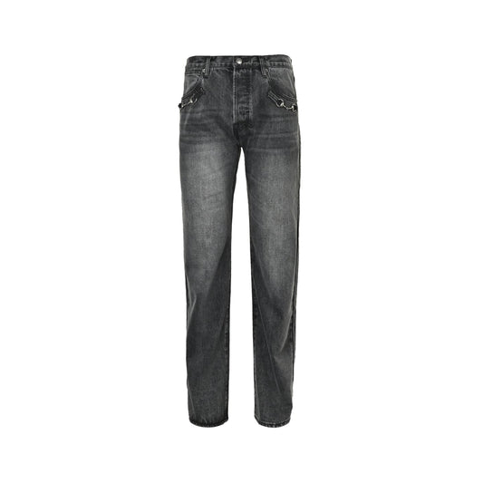 Gucci GG Monogram Straight-Leg Jeans with Horsebit Chain