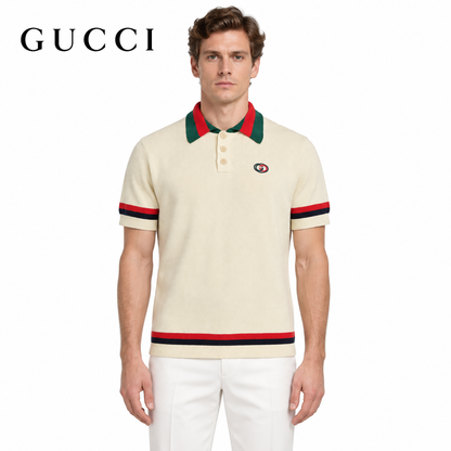 Gucci Web Stripe Knit Polo Shirt