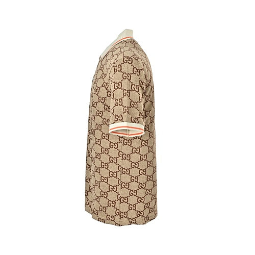 Gucci Maxi GG Allover Print Polo Shirt in Camel