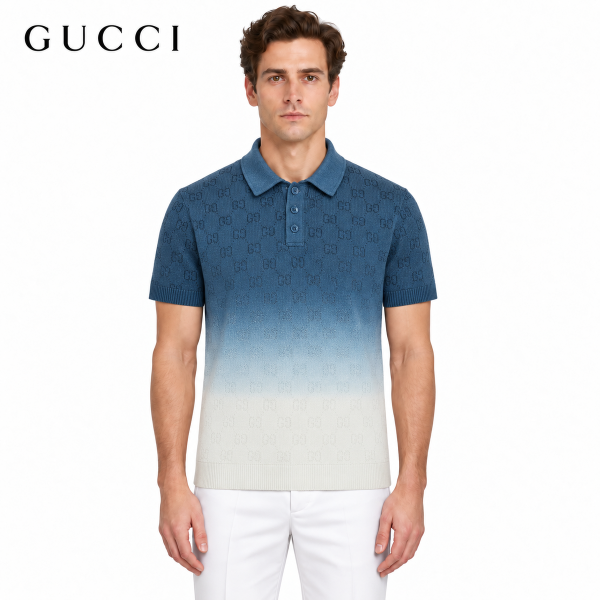 Gucci GG Jacquard Gradient Knit Polo Shirt
