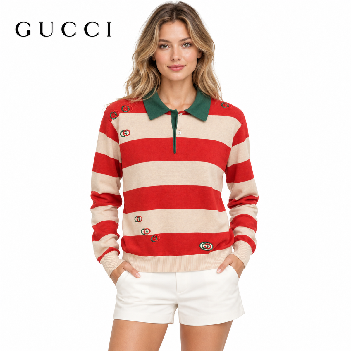 Gucci Unisex Striped Polo Sweater