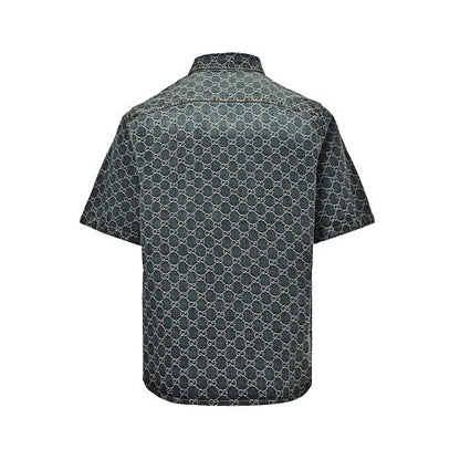 Gucci GG Monogram Washed Denim Short-Sleeve Shirt