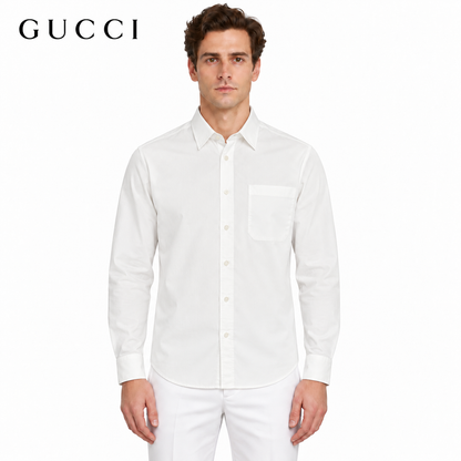 Gucci Signature Script Allover Print Striped Cotton Shirt — Light Blue