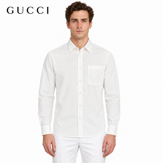 Gucci Signature Script Allover Print Striped Cotton Shirt — Light Blue
