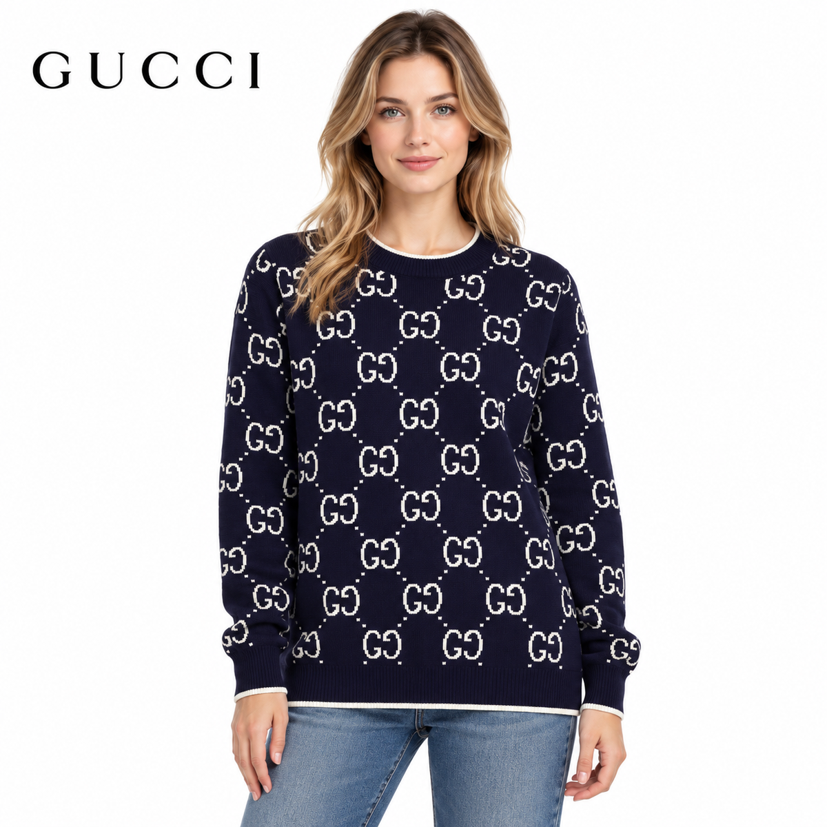 Gucci Unisex 8338 Jacquard Crewneck Sweater