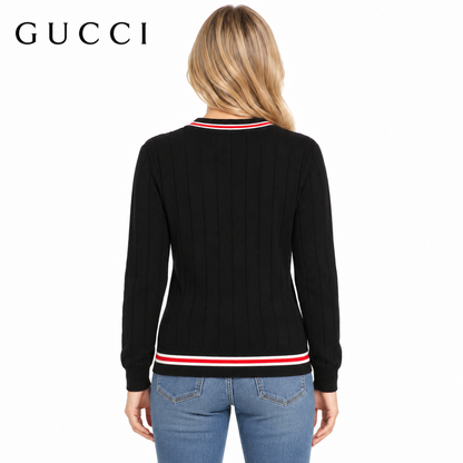 Gucci Unisex G8318 Embroidered V-Neck Sweater