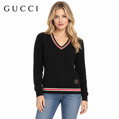 Gucci Unisex G8318 Embroidered V-Neck Sweater