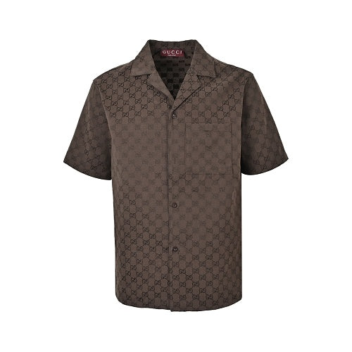 Gucci GG Monogram Jacquard Camp Collar Short-Sleeve Shirt