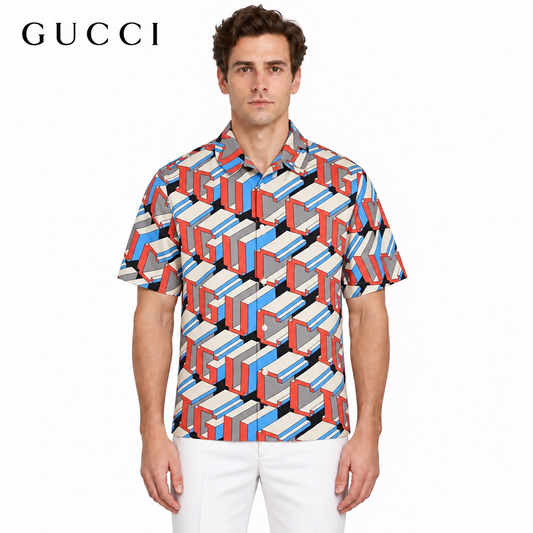 Gucci 3D Letter Allover Print Short-Sleeve Shirt