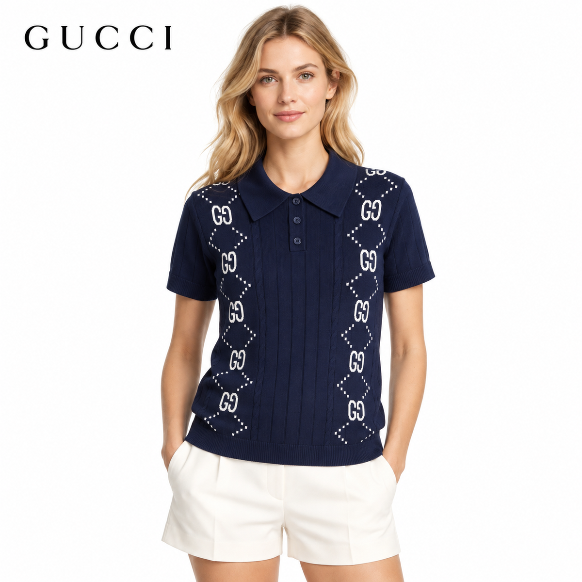 Gucci Unisex G803 Double-G Jacquard Polo Sweater