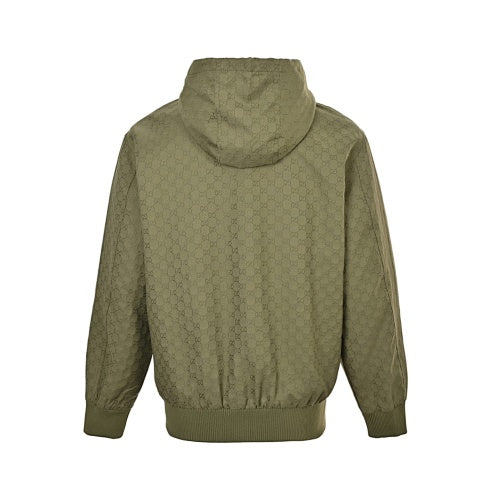 Gucci Textured Bomber Hoodie Jacket – Black & Military Green