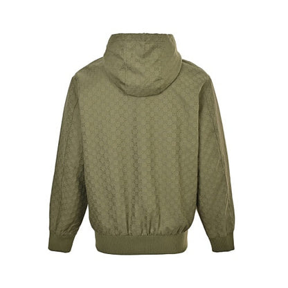 Gucci Textured Bomber Hoodie Jacket – Black & Military Green