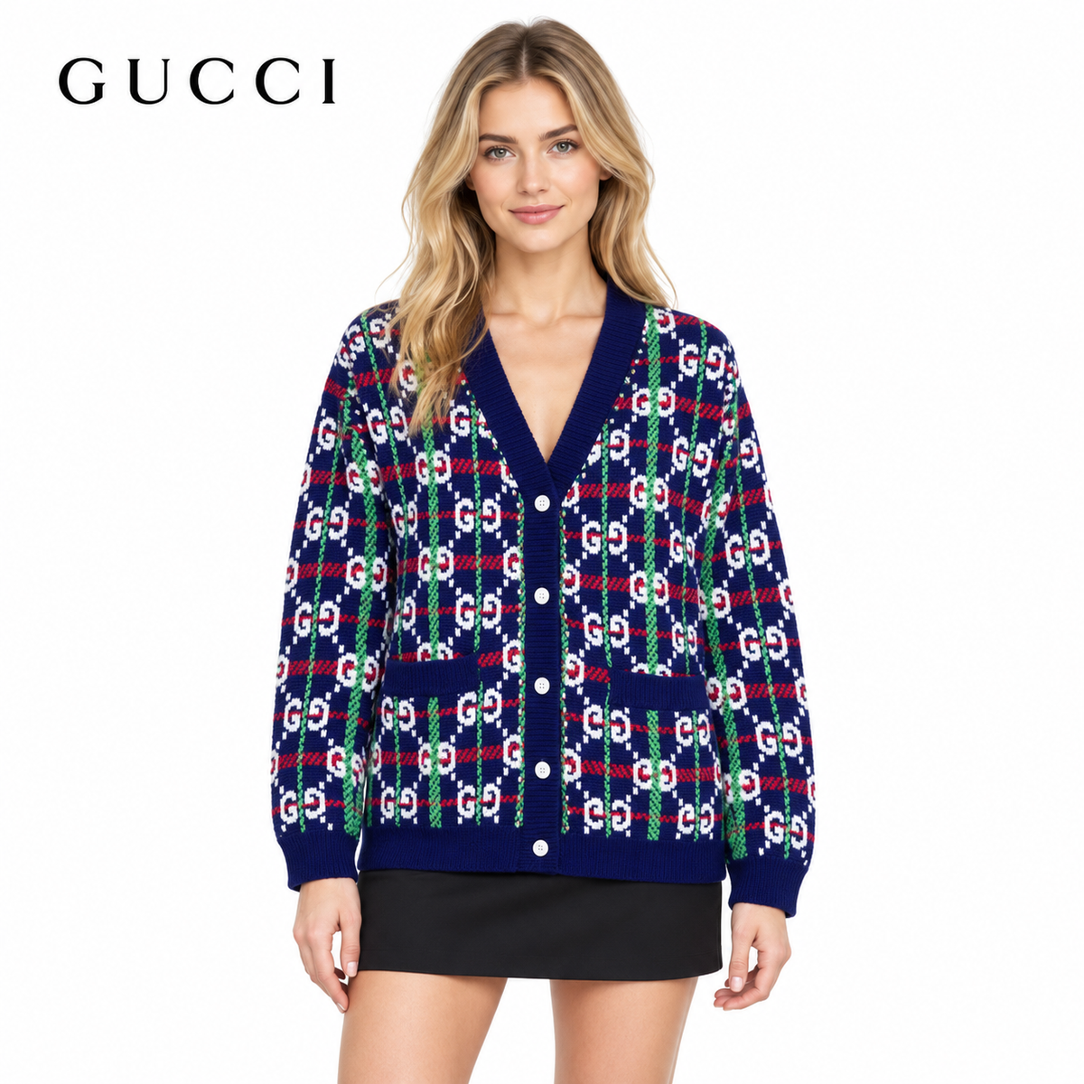 Gucci Unisex Double-G Jacquard Cardigan