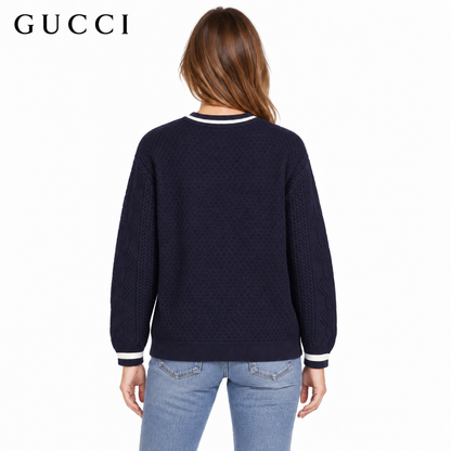 Gucci Unisex Open-Knit Striped Crewneck Sweater